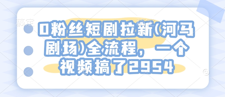 0粉丝短剧拉新(河马剧场)全流程，一个视频搞了2954-旺铺专家