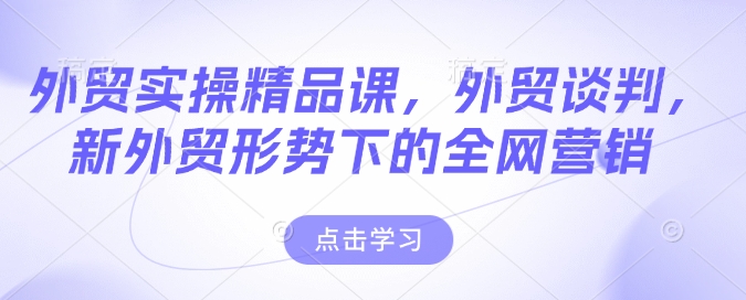外贸实操精品课，外贸谈判，新外贸形势下的全网营销-旺铺专家