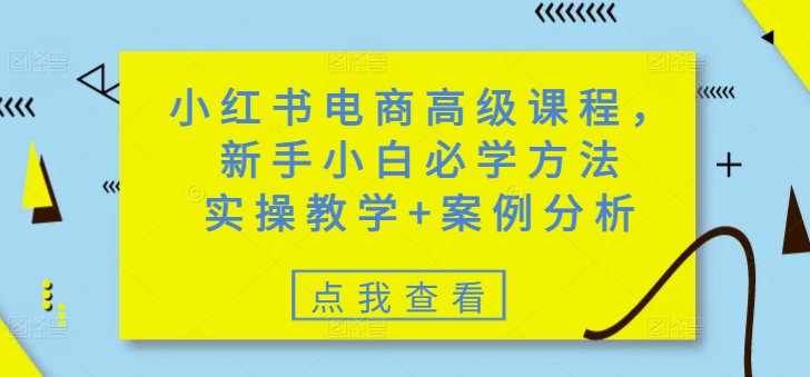 小红书电商高级课程，新手小白必学方法，实操教学+案例分析-旺铺专家