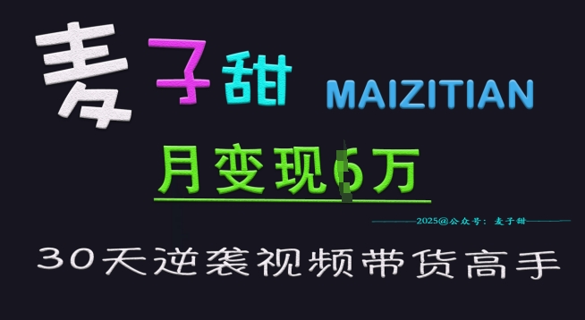 麦子甜30天逆袭视频带货高手，单月变现6W加特训营-旺铺专家