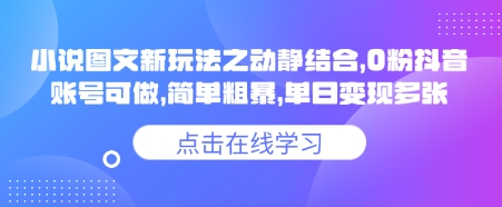 小说推文图文新玩法之动静结合，0粉抖音账号可做，简单粗暴，单日变现多张-旺铺专家