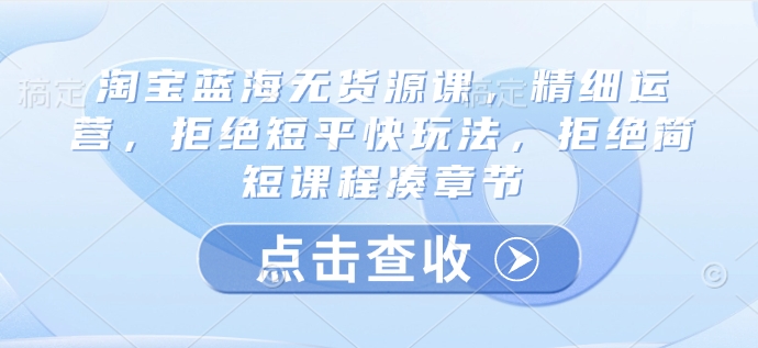 淘宝蓝海无货源课，精细运营，拒绝短平快玩法，拒绝简短课程凑章节-旺铺专家