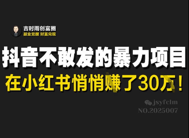 抖音不敢发的暴利项目，在小红书悄悄挣了30W-旺铺专家
