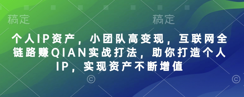 个人IP资产，小团队高变现，互联网全链路赚QIAN实战打法，助你打造个人IP，实现资产不断增值-旺铺专家