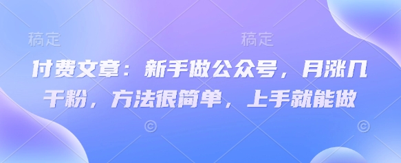 付费文章：新手做公众号，月涨几干粉，方法很简单，上手就能做-旺铺专家