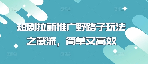 短剧拉新推广野路子玩法之截流，简单又高效-旺铺专家