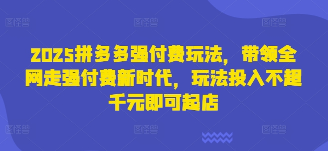 2025拼多多强付费玩法，带领全网走强付费新时代，玩法投入不超千元即可起店-旺铺专家