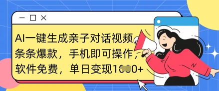 AI一键生成亲子对话视频，条条爆款，一部手机即可操作，单日变现数张-旺铺专家