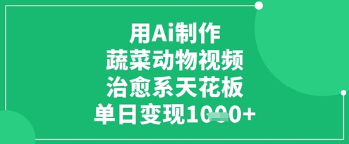 用Ai制作蔬菜动物视频，治愈系天花板，单日变现1k-旺铺专家