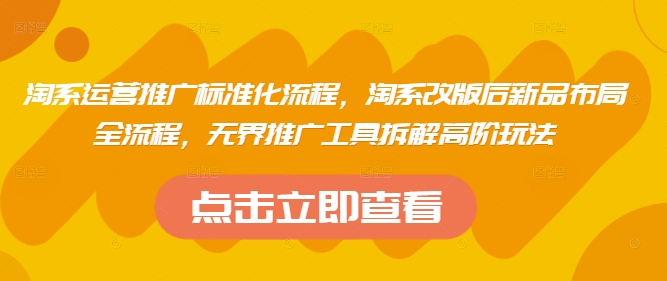 淘系运营推广标准化流程，​淘系改版后新品布局全流程，无界推广工具拆解高阶玩法-旺铺专家