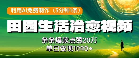 利用AI免费制作田园生活治愈视频，条条爆款点赞20W，单日变现几张-旺铺专家