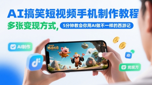 AI搞笑短视频手机制作教程，多张变现方式，5分钟教会你用AI做不一样的西游记-旺铺专家