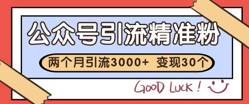 公众号精准粉引流玩法，2个月3000+精准粉，变现30个W-旺铺专家