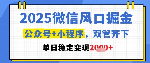 2025微信风口掘金，公众号+小程序双管齐下，单日稳定变现1k+-旺铺专家