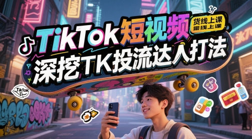 TikTok短视频带货线上课，深挖TK投流达人打法-旺铺专家